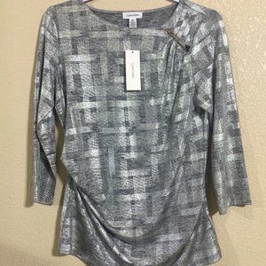 NWT Calvin Klein silver top 3/4 sleeve size medium